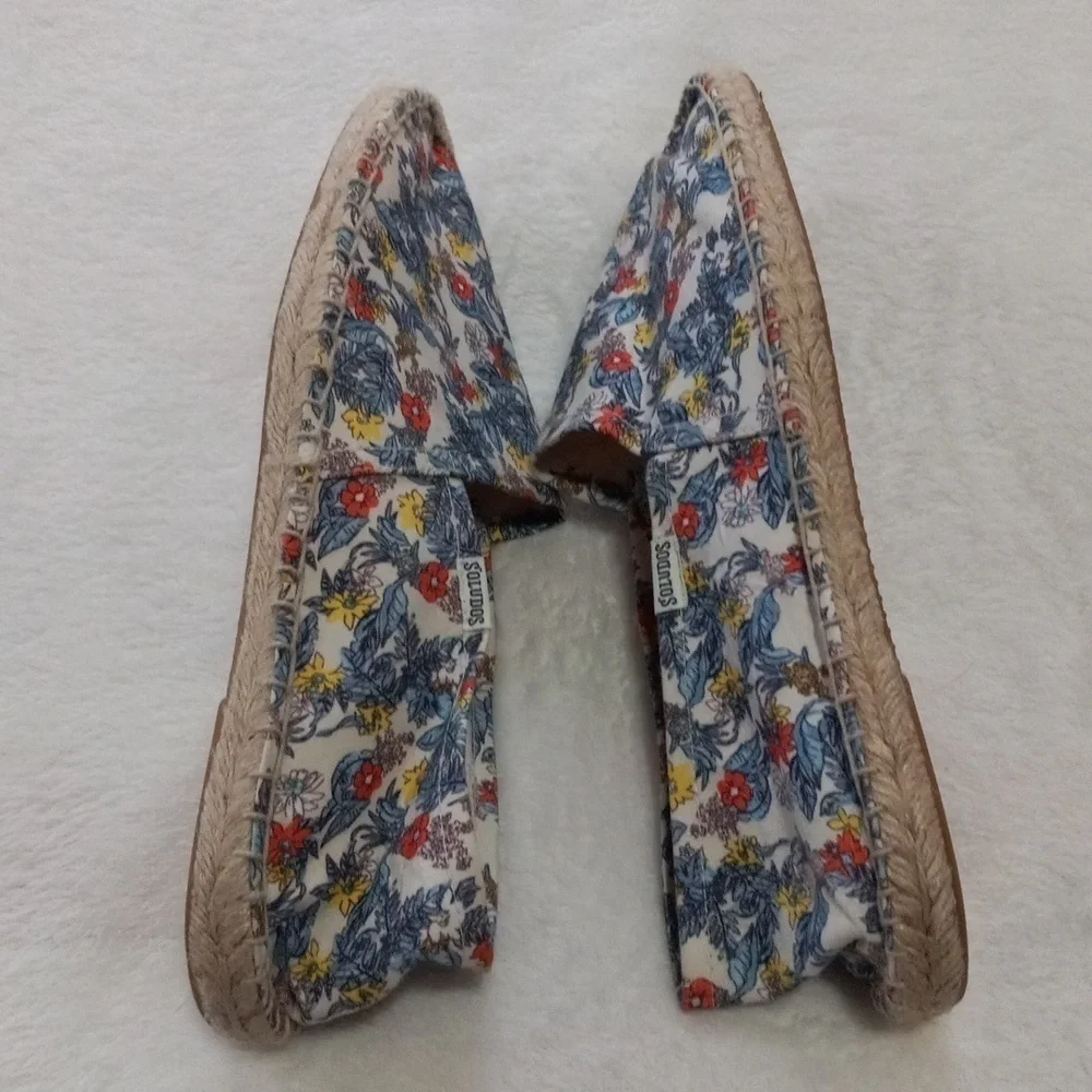 Soludos Floral Espadrille Flats Size 10.5 Canvas Jute Slip On Shoes